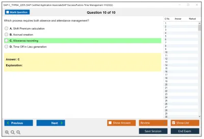 SAP C_THR94_2205 SAP Certified Application AssociateSAP SuccessFactors Time Management 1H/2022 Practice test exam simulator test engine exam Prep practice test questions answers Image 10
