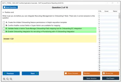 SAP C_THR92_1908 SAP Certified Application Associate - SAP SuccessFactors Reporting Q3/2019 Practice test exam simulator test engine exam Prep practice test questions answers Image 2