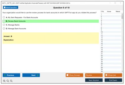 SAP C_S4FTR_2021 SAP Certified Application AssociateTreasury with SAP S/4HANA (SAP S/4HANA 2021) Practice test exam simulator test engine exam Prep practice test questions answers Image 6