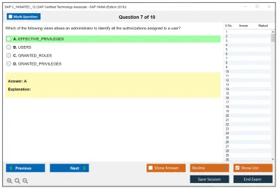 SAP C_HANATEC_12 SAP Certified Technology Associate - SAP HANA (Edition 2016) Practice test exam simulator test engine exam Prep practice test questions answers Image 7