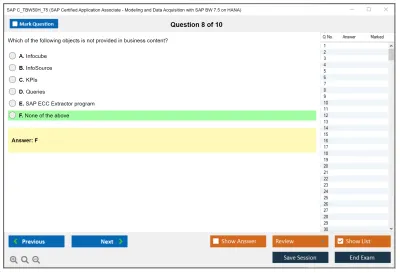 SAP C_TBW50H_75 SAP Certified Application Associate - Modeling and Data Acquisition with SAP BW 7.5 on HANA Practice test exam simulator test engine exam Prep practice test questions answers Image 8