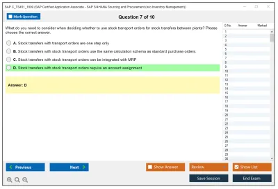 SAP C_TS451_1809 SAP Certified Application Associate - SAP S/4HANA Sourcing and Procurement (w/o Inventory Management) Practice test exam simulator test engine exam Prep practice test questions answers Image 7