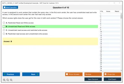 SAP C_C4H460_01 SAP Certified Development Associate - SAP Cloud for Customer 1911 Practice test exam simulator test engine exam Prep practice test questions answers Image 6