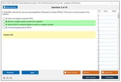 SAP C_TS450_1909 SAP Certified Application Associate - SAP S/4HANA Sourcing and Procurement - Upskilling for ERP Experts Practice test exam simulator test engine exam Prep practice test questions answers Image 2