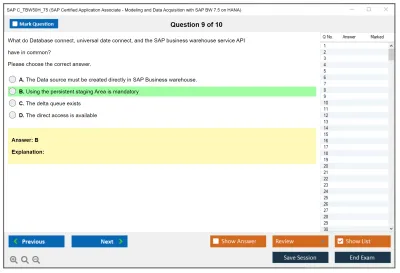 SAP C_TBW50H_75 SAP Certified Application Associate - Modeling and Data Acquisition with SAP BW 7.5 on HANA Practice test exam simulator test engine exam Prep practice test questions answers Image 9
