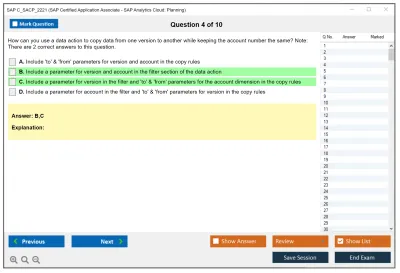 SAP C_SACP_2221 SAP Certified Application Associate - SAP Analytics Cloud: Planning Practice test exam simulator test engine exam Prep practice test questions answers Image 4