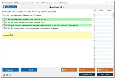 SAP C_TS4C_2018 SAP Certified Application Associate - SAP S/4HANA Cloud Implementation with SAP Activate Practice test exam simulator test engine exam Prep practice test questions answers Image 2