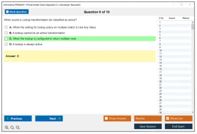 Informatica PR000041 PowerCenter Data Integration 9.x:Developer Specialist Practice test exam simulator test engine exam Prep practice test questions answers Image 6
