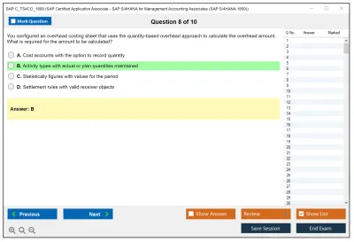 SAP C_TS4CO_1809 SAP Certified Application Associate - SAP S/4HANA for Management Accounting Associates (SAP S/4HANA 1809) Practice test exam simulator test engine exam Prep practice test questions answers Image 8