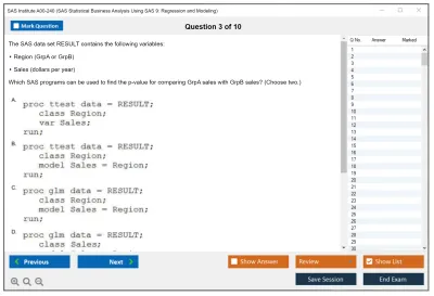 SAS Institute A00-240 SAS Statistical Business Analysis SAS9: Regression and Model Practice test exam simulator test engine exam Prep practice test questions answers Image 3