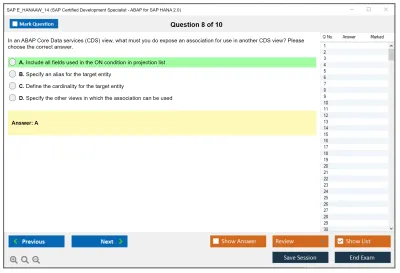 SAP E_HANAAW_14 SAP Certified Development Specialist - ABAP for SAP HANA 2.0 Practice test exam simulator test engine exam Prep practice test questions answers Image 8