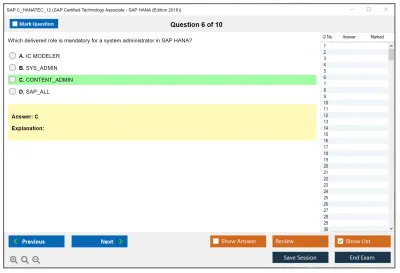 SAP C_HANATEC_12 SAP Certified Technology Associate - SAP HANA (Edition 2016) Practice test exam simulator test engine exam Prep practice test questions answers Image 6