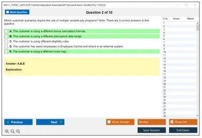 SAP C_THR87_2205 SAP Certified Application AssociateSAP SuccessFactors Variable Pay 1H/2022 Practice test exam simulator test engine exam Prep practice test questions answers Image 2