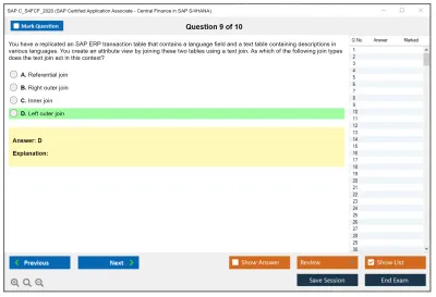 SAP C_S4FCF_2020 SAP Certified Application Associate - Central Finance in SAP S/4HANA Practice test exam simulator test engine exam Prep practice test questions answers Image 9
