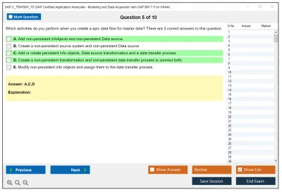 SAP C_TBW50H_75 SAP Certified Application Associate - Modeling and Data Acquisition with SAP BW 7.5 on HANA Practice test exam simulator test engine exam Prep practice test questions answers Image 5