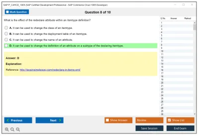 SAP P_C4HCD_1905 SAP Certified Development Professional - SAP Commerce Cloud 1905 Developer Practice test exam simulator test engine exam Prep practice test questions answers Image 8