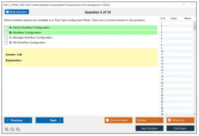 SAP C_THR94_2205 SAP Certified Application AssociateSAP SuccessFactors Time Management 1H/2022 Practice test exam simulator test engine exam Prep practice test questions answers Image 2