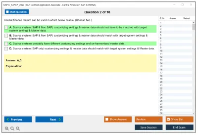 SAP C_S4FCF_2020 SAP Certified Application Associate - Central Finance in SAP S/4HANA Practice test exam simulator test engine exam Prep practice test questions answers Image 2