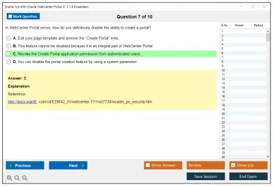 Oracle 1z0-430 Oracle WebCenter Portal 11.1.1.8 Essentials Practice test exam simulator test engine exam Prep practice test questions answers Image 7