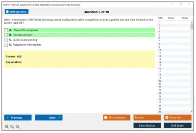 SAP C_ARSOR_2208 SAP Certified Application AssociateSAP Ariba Sourcing Practice test exam simulator test engine exam Prep practice test questions answers Image 5