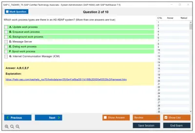 SAP C_TADM55_75 SAP Certified Technology Associate - System Administration (SAP HANA) with SAP NetWeaver 7.5 Practice test exam simulator test engine exam Prep practice test questions answers Image 2