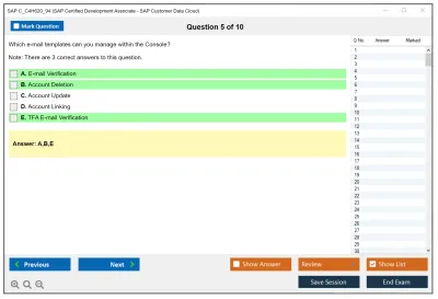 SAP C_C4H620_94 SAP Certified Development Associate - SAP Customer Data Cloud Practice test exam simulator test engine exam Prep practice test questions answers Image 5