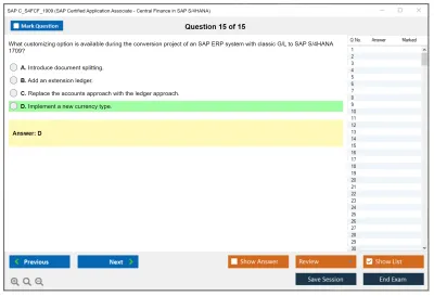 SAP C_S4FCF_1909 SAP Certified Application Associate - Central Finance in SAP S/4HANA Practice test exam simulator test engine exam Prep practice test questions answers Image 15