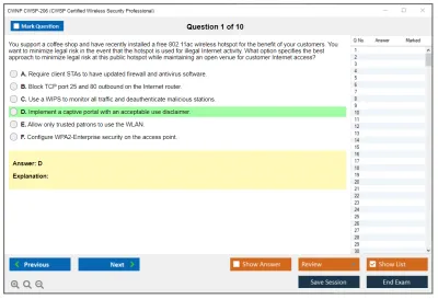 CWNP CWSP-206 CWSP Certified Wireless Security Professional Practice test exam simulator test engine exam Prep practice test questions answers Image 1