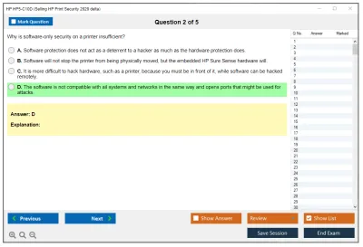 HP HP5-C10D Selling HP Print Security 2020 delta Practice test exam simulator test engine exam Prep practice test questions answers Image 2