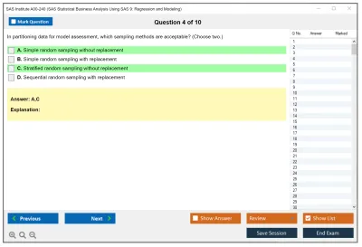 SAS Institute A00-240 SAS Statistical Business Analysis SAS9: Regression and Model Practice test exam simulator test engine exam Prep practice test questions answers Image 4