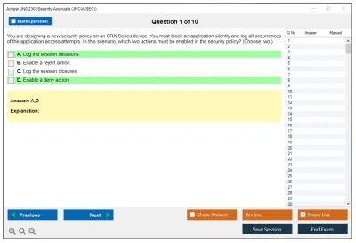 Juniper JN0-230 Security-Associate (JNCIA-SEC) Practice test exam simulator test engine exam Prep practice test questions answers Image 1