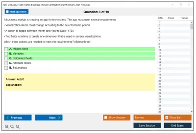 Qlik QSBA2021 Qlik Sense Business Analyst Certification Exam - February 2021 Release Practice test exam simulator test engine exam Prep practice test questions answers Image 3
