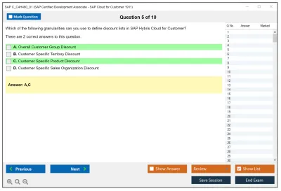 SAP C_C4H460_01 SAP Certified Development Associate - SAP Cloud for Customer 1911 Practice test exam simulator test engine exam Prep practice test questions answers Image 5