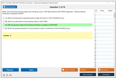 SAP C_S4CWM_2208 SAP S/4HANA Cloud (public) - Warehouse Management Implementation Practice test exam simulator test engine exam Prep practice test questions answers Image 7