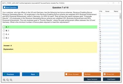 SAP C_THR87_2205 SAP Certified Application AssociateSAP SuccessFactors Variable Pay 1H/2022 Practice test exam simulator test engine exam Prep practice test questions answers Image 7