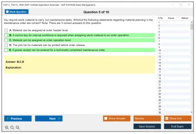 SAP C_TS413_1909 SAP Certified Application Associate - SAP S/4HANA Asset Management Practice test exam simulator test engine exam Prep practice test questions answers Image 5