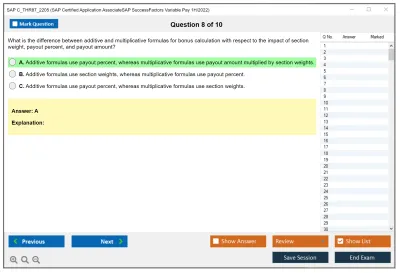 SAP C_THR87_2205 SAP Certified Application AssociateSAP SuccessFactors Variable Pay 1H/2022 Practice test exam simulator test engine exam Prep practice test questions answers Image 8