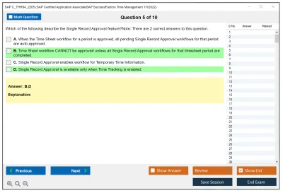 SAP C_THR94_2205 SAP Certified Application AssociateSAP SuccessFactors Time Management 1H/2022 Practice test exam simulator test engine exam Prep practice test questions answers Image 5