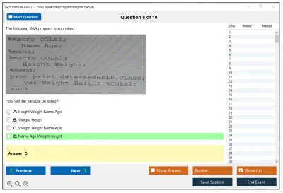 SAS Institute A00-212 SAS Advanced Programming for SAS 9 Practice test exam simulator test engine exam Prep practice test questions answers Image 8