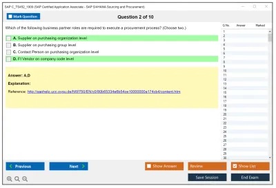 SAP C_TS452_1909 SAP Certified Application Associate - SAP S/4HANA Sourcing and Procurement Practice test exam simulator test engine exam Prep practice test questions answers Image 2