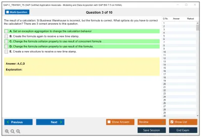 SAP C_TBW50H_75 SAP Certified Application Associate - Modeling and Data Acquisition with SAP BW 7.5 on HANA Practice test exam simulator test engine exam Prep practice test questions answers Image 3