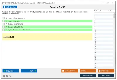 SAP C_TS460_1709 SAP Certified Application Associate - SAP S/4HANA Sales Upskilling Practice test exam simulator test engine exam Prep practice test questions answers Image 5