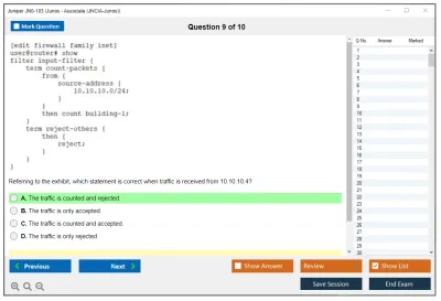 Juniper JN0-103 Junos - Associate (JNCIA-Junos) Practice test exam simulator test engine exam Prep practice test questions answers Image 9