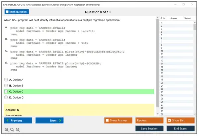 SAS Institute A00-240 SAS Statistical Business Analysis SAS9: Regression and Model Practice test exam simulator test engine exam Prep practice test questions answers Image 8