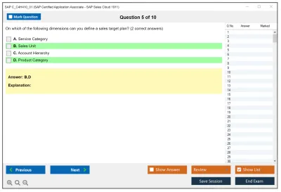 SAP C_C4H410_01 SAP Certified Application Associate - SAP Sales Cloud 1911 Practice test exam simulator test engine exam Prep practice test questions answers Image 5