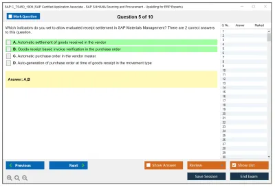 SAP C_TS450_1909 SAP Certified Application Associate - SAP S/4HANA Sourcing and Procurement - Upskilling for ERP Experts Practice test exam simulator test engine exam Prep practice test questions answers Image 5