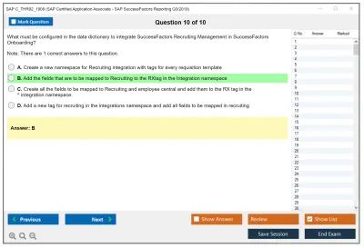 SAP C_THR92_1908 SAP Certified Application Associate - SAP SuccessFactors Reporting Q3/2019 Practice test exam simulator test engine exam Prep practice test questions answers Image 10