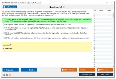 CWNP CWSP-206 CWSP Certified Wireless Security Professional Practice test exam simulator test engine exam Prep practice test questions answers Image 4