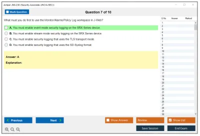Juniper JN0-230 Security-Associate (JNCIA-SEC) Practice test exam simulator test engine exam Prep practice test questions answers Image 7