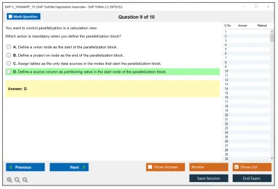 SAP C_HANAIMP_15 SAP Certified Application Associate - SAP HANA 2.0 (SPS03) Practice test exam simulator test engine exam Prep practice test questions answers Image 9
